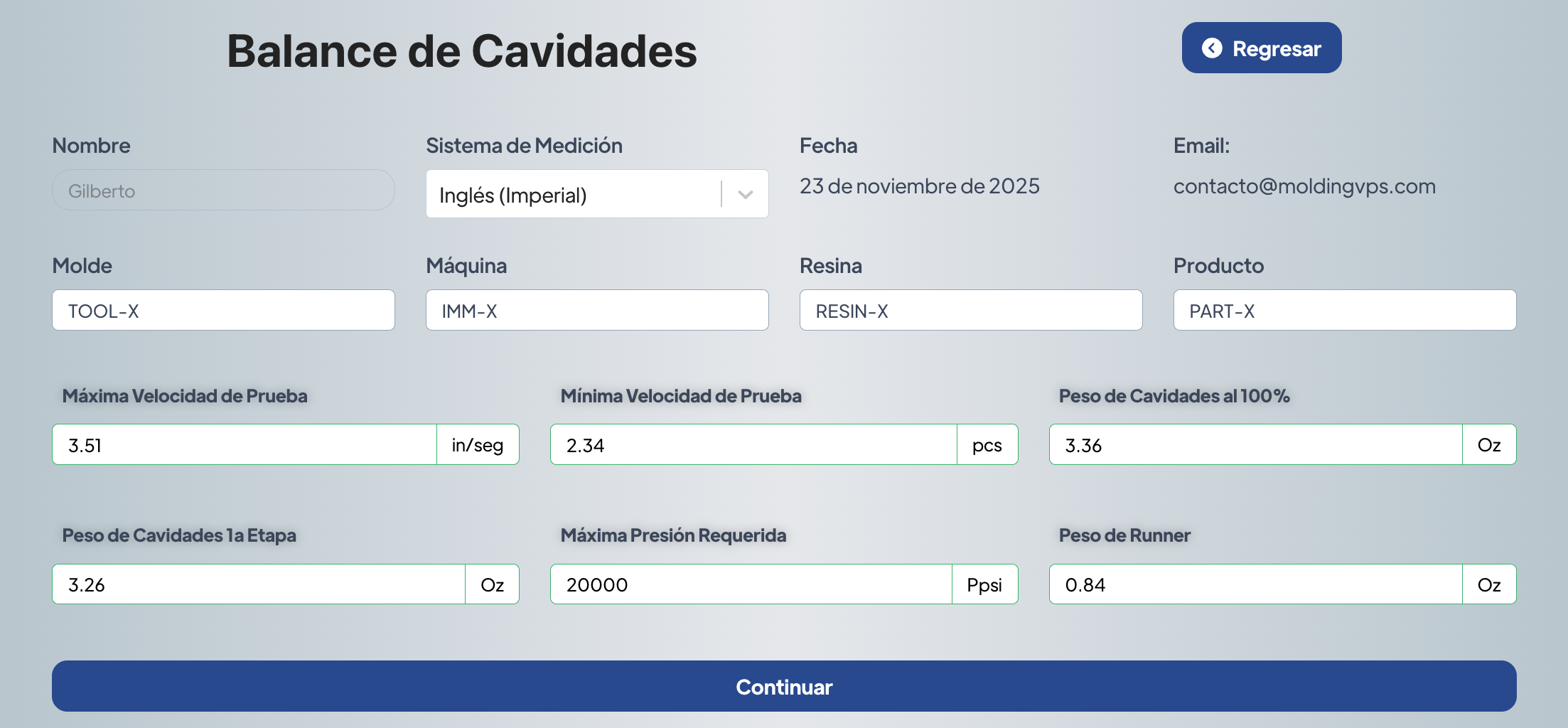 MVPS - moldingvps - Balance de Cavidades
